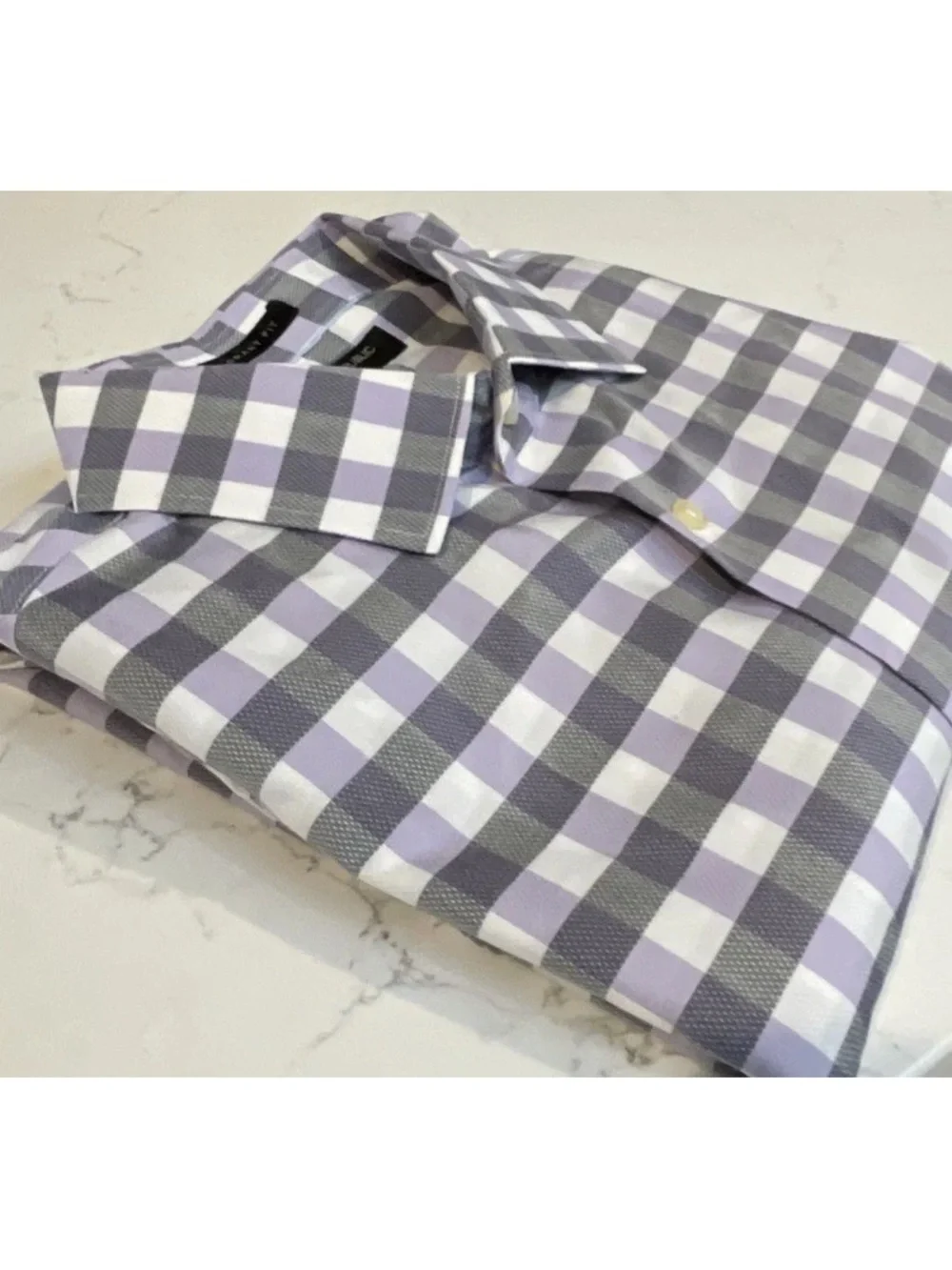 Banana Republic Grant Fit Shirt Mens L TALL Non-Iron Purple/Gray Plaid Button